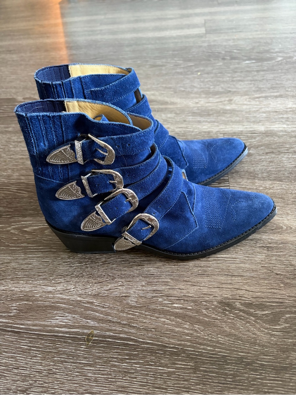 TOGA Pulla Navy Suede Western Buckle Ankle Boot - Picture 2 of 7